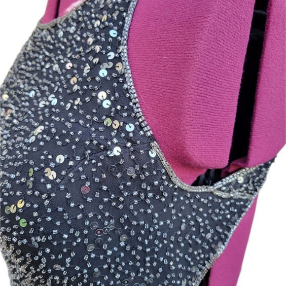 Scala Vintage Black Silk Beaded Sequin Backless Maxi Mermaid Gown Dress M - Picture 5 of 11